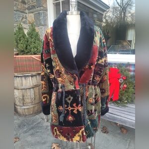 Gallery Vintage Plush Aztec Shawl Collar Teddy Coat Penny Lane Coat